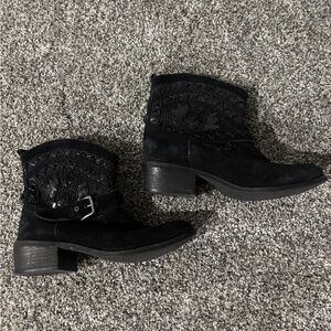 Black Ankle Boots with Buckle Detail (Cowgirl Style)